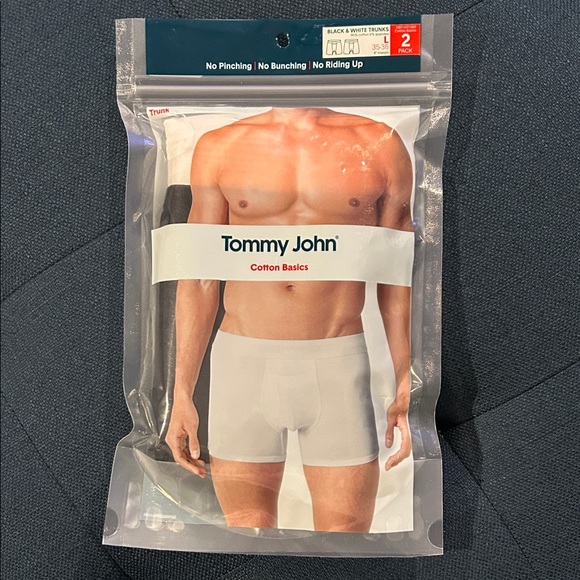 Tommy John Men's Cotton Basics Boxer Briefs Black White 4” inseam 2 pair  Large - Picture 1 of 5